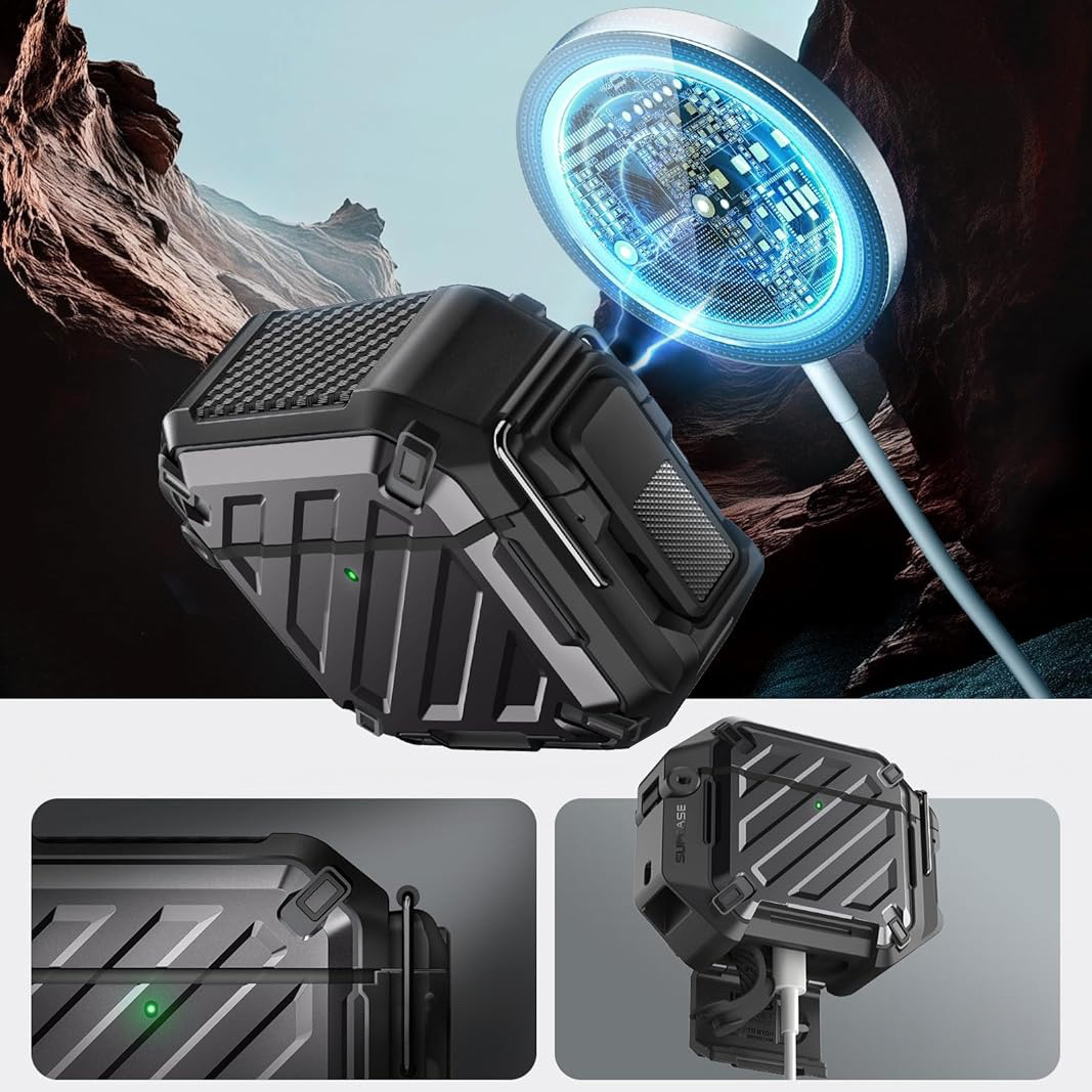 Etui pancerne wodoszczelne IP68 z karabińczykiem do MagSafe Supcase Unicorn Beetle Pro do AirPods 4, czarne